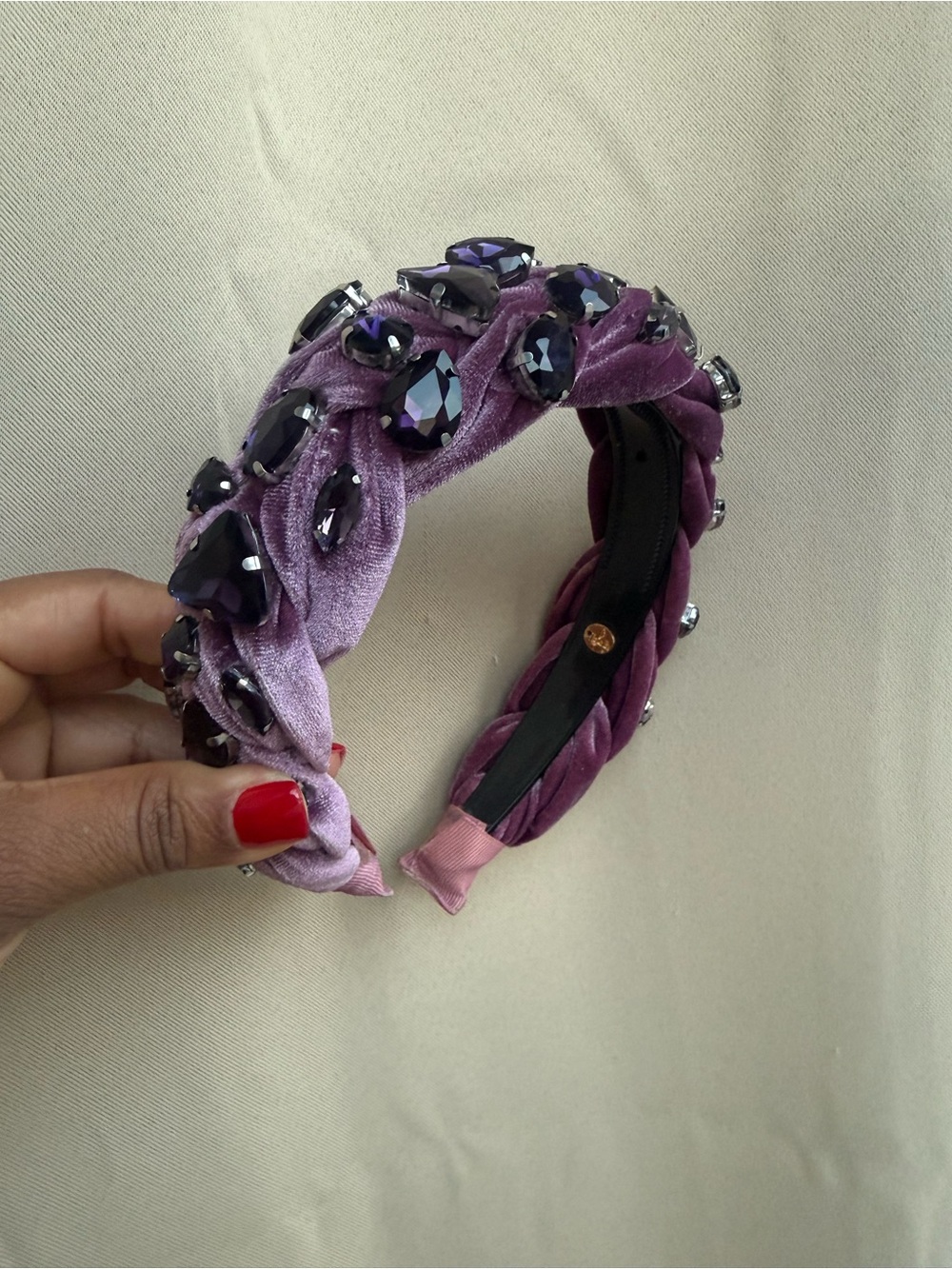 Purple habdmade Jeweled Velvet Headband- Women Accessories - Picture 2 of 3
